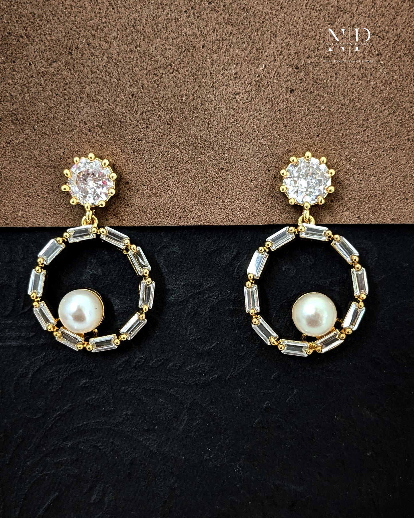 CLASSIC REAL PEARLS EARRINGS WITH CZ WORK.