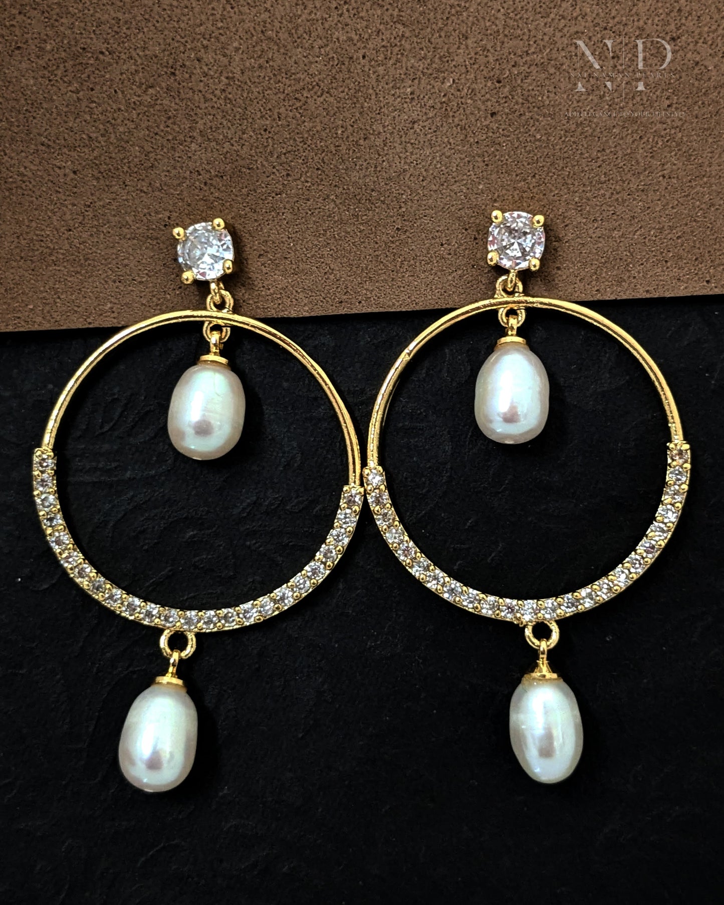 ELEGANT REAL PEARLS EARRINGS WITH CZ WORK.