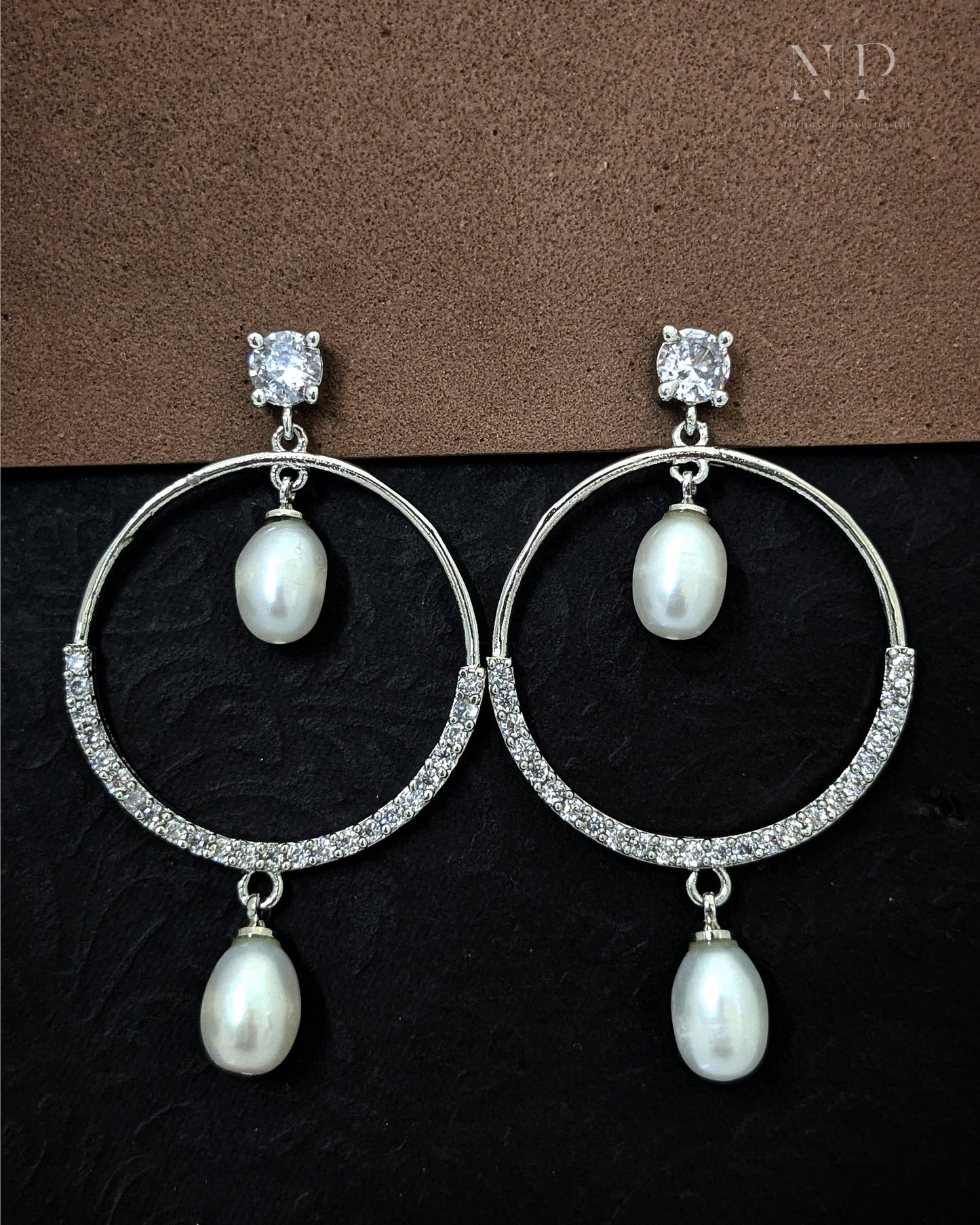 ELEGANT REAL PEARLS EARRINGS WITH CZ WORK.