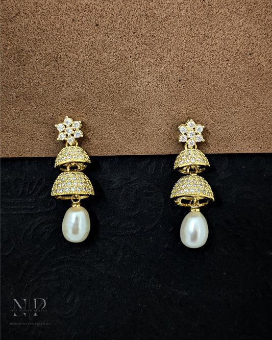 REAL PEARL JHUMKA ( 925 SILVER GOLD PLATED )