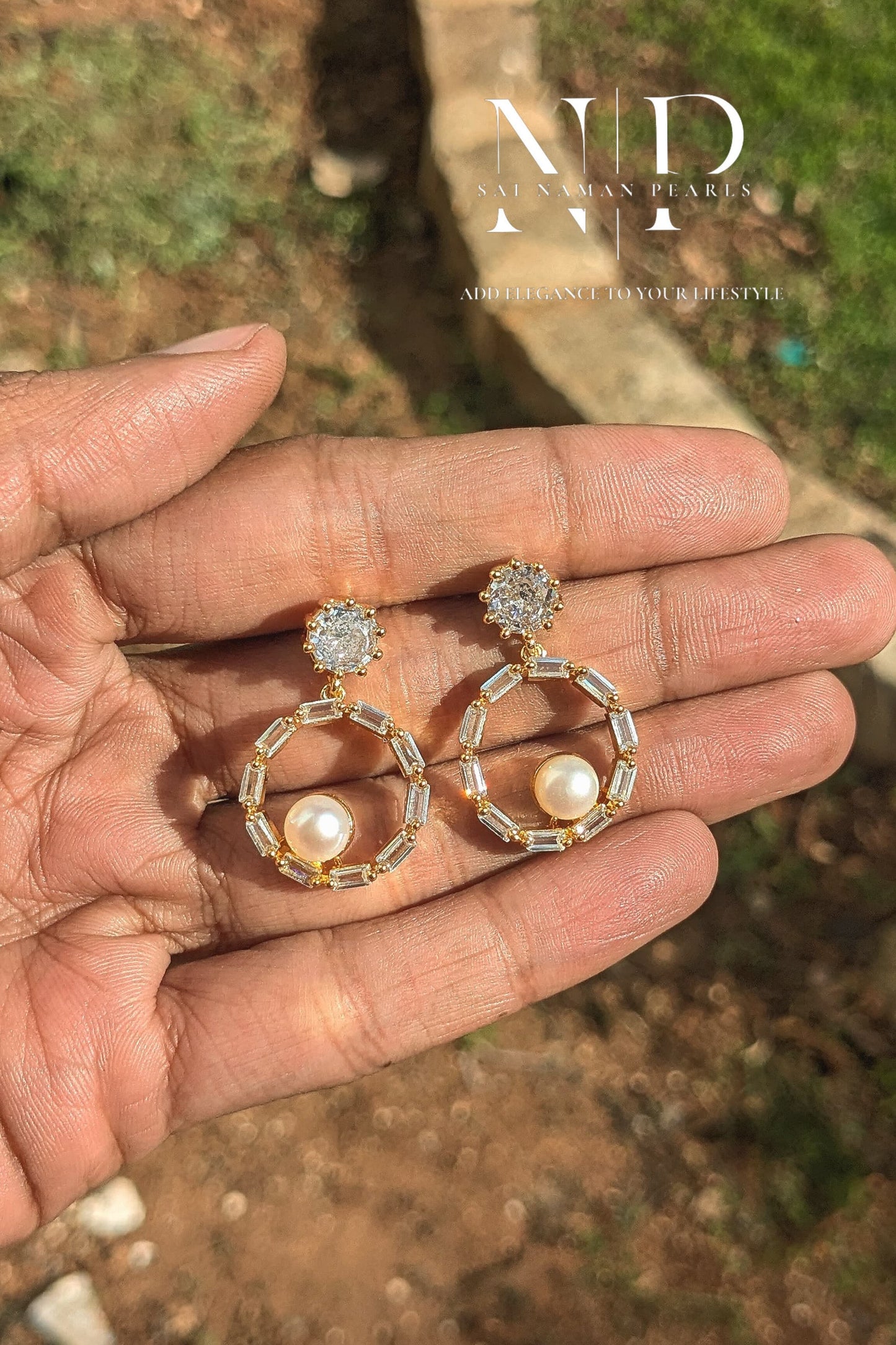 CLASSIC REAL PEARLS EARRINGS WITH CZ WORK.